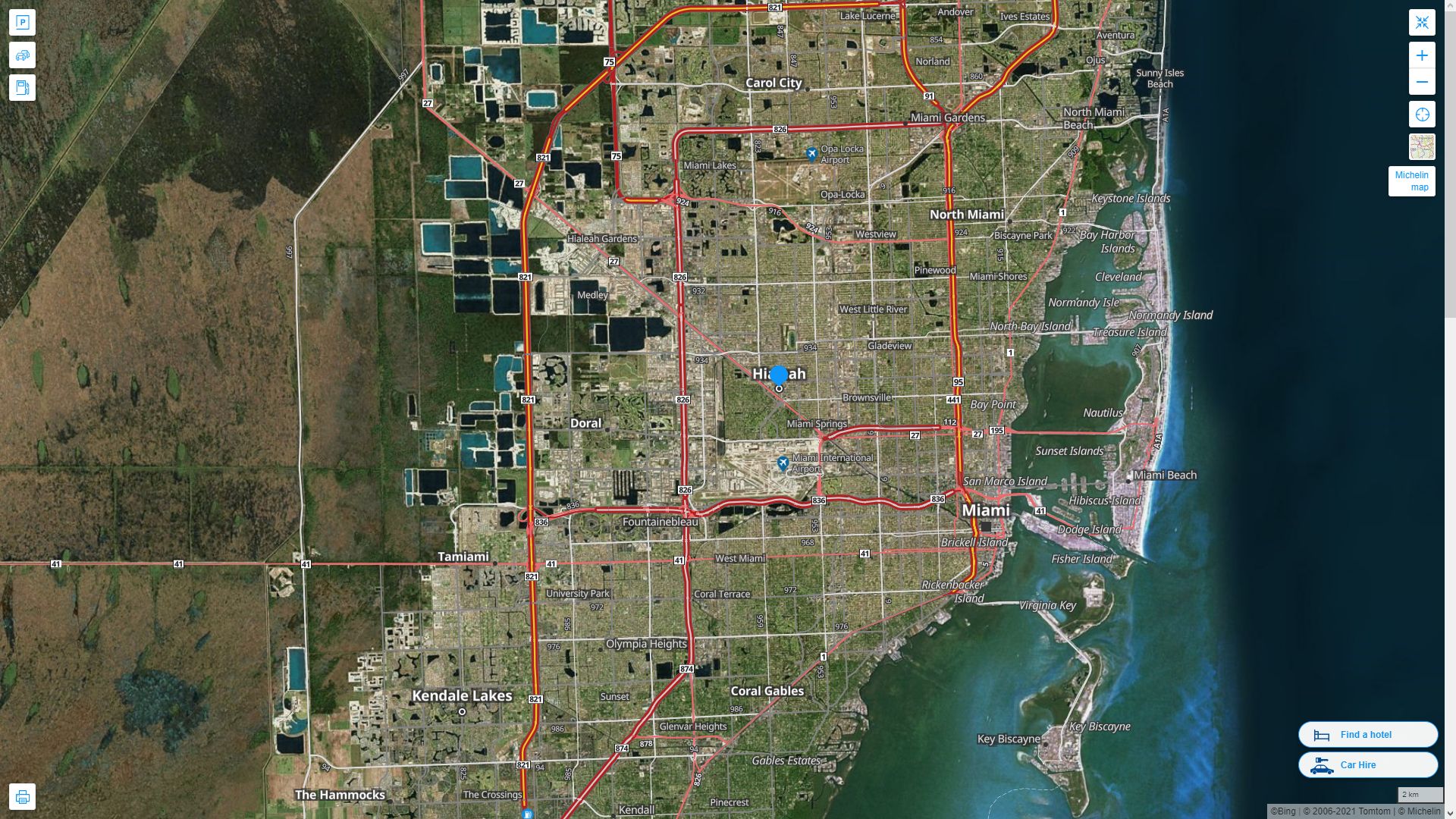 Hialeah Florida Highway and Road Map with Satellite View